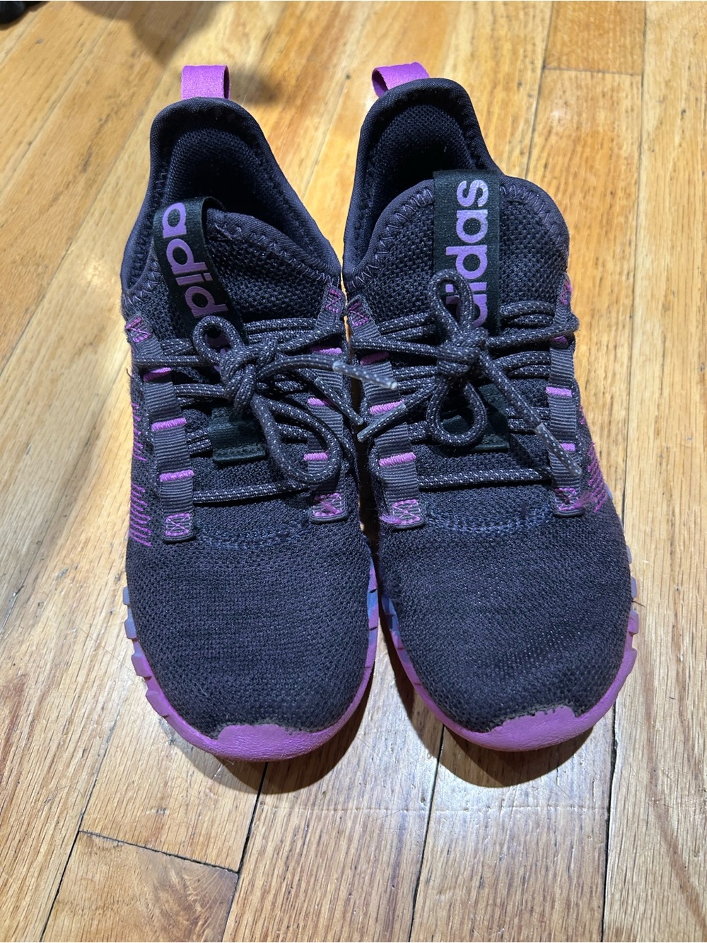 adidas Black and Purple Knit Athletic Shoes